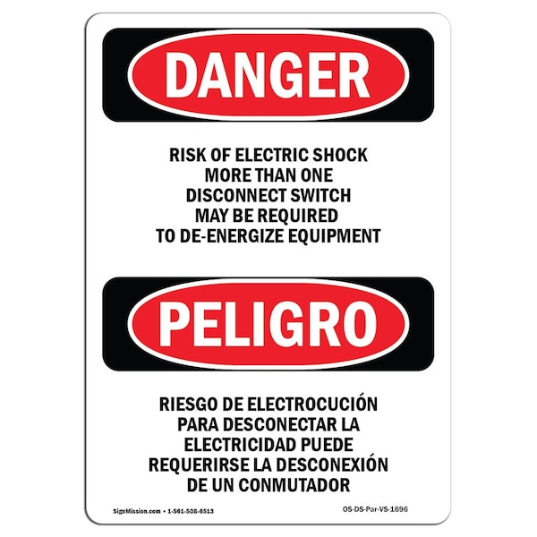 Safety Sign, OSHA, 5" Height, Risk Of Electric Shock More Than One, Spanish, 10PK